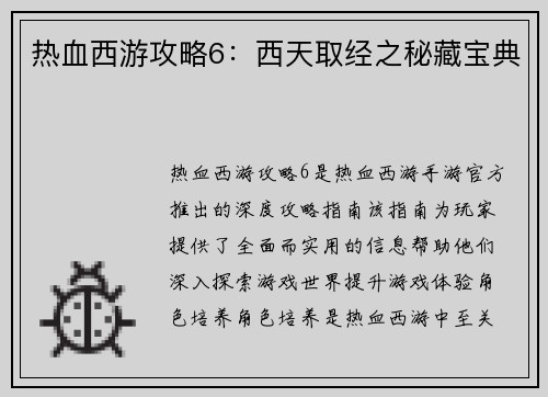 热血西游攻略6：西天取经之秘藏宝典